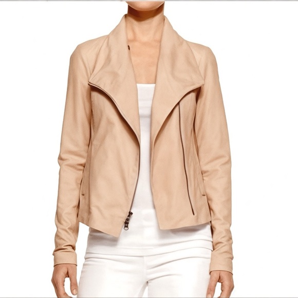 Vince Jackets & Blazers - Vince Lambskin Leather Scuba Moto Jacket - Buttercream Beige - Small
